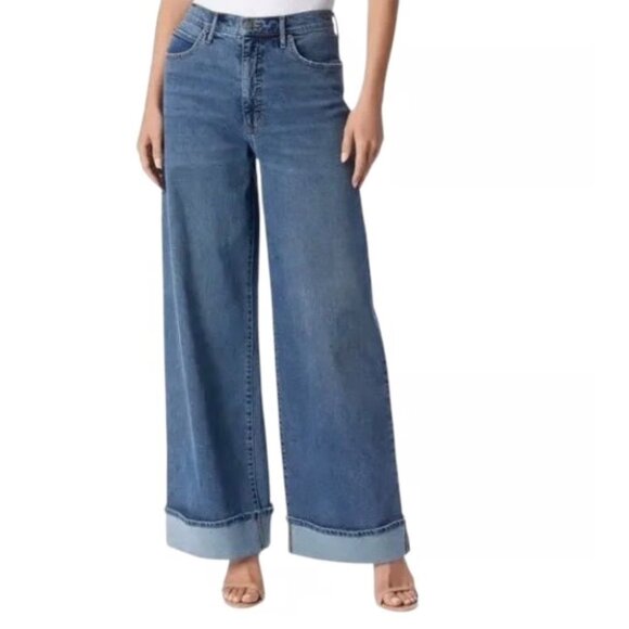 Jessica Simpson Jeans Womens 8 Freesia High Rise Wide Leg Cuffed Denim Navy Blue - Picture 1 of 8